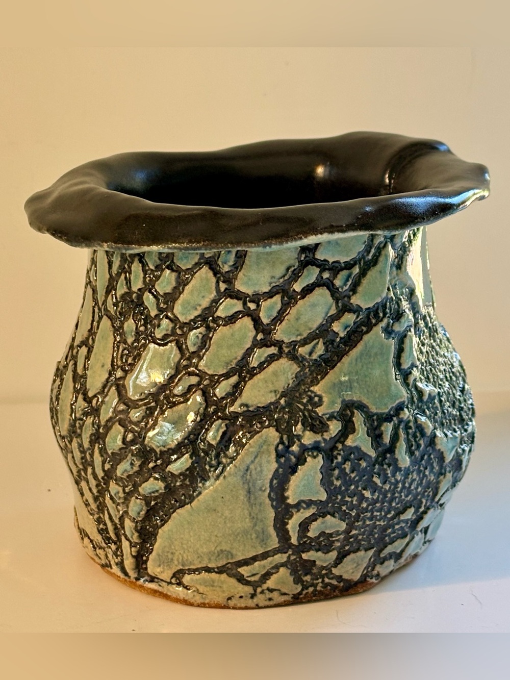 Studio Art Pottery Celadon Planter Vase Signed DD9